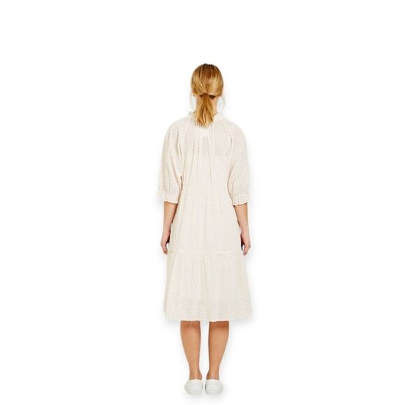 Closed Bull Bell Polka Dot Dress Strawberry Pink 3/4 Sleeveless Cinched Waist - Picture 4 of 17